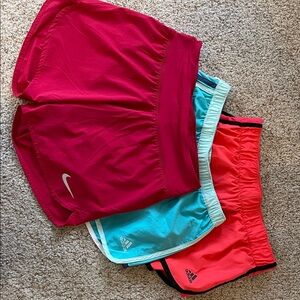 Nike and Adidas Shorts Trio- Red, Aqua & Coral Athletic Shorts